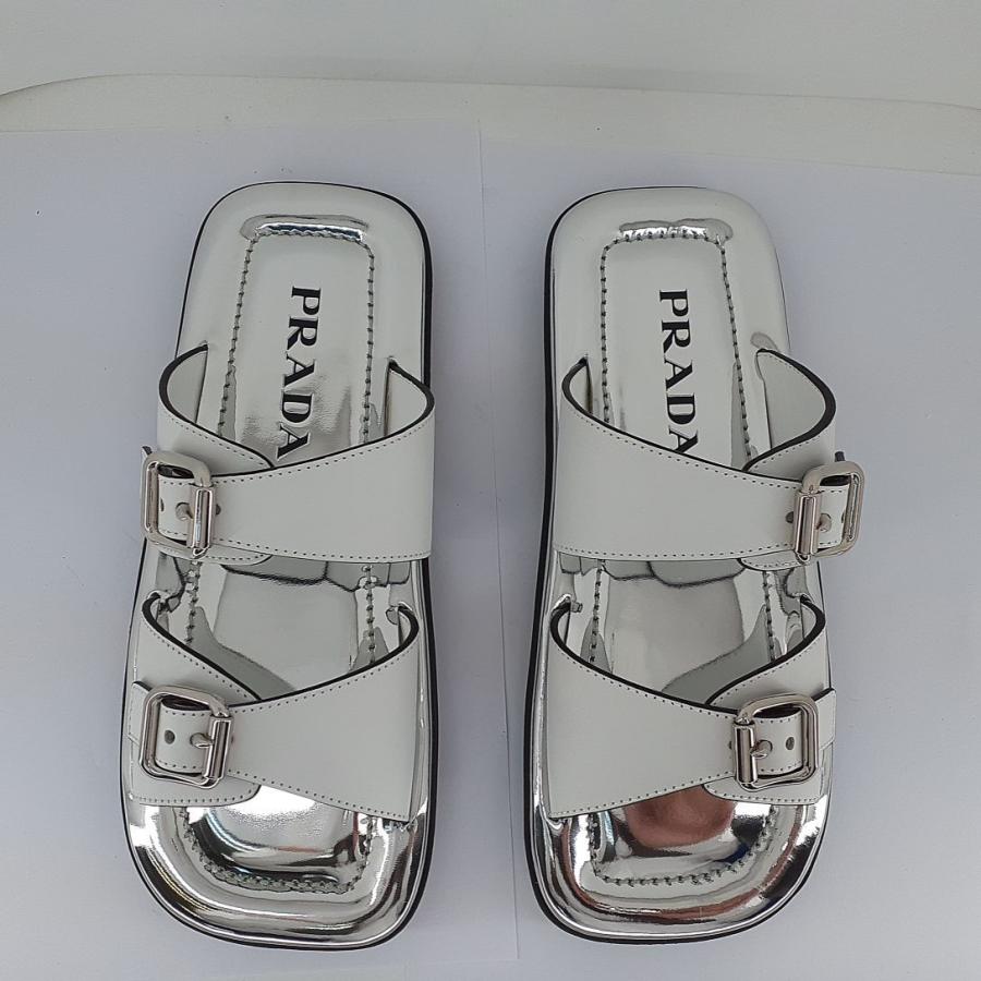 PRADA プラダ レザーサンダル ホワイト×シルバー 36 1/2(約23.5 PRADA プラダ レザーサンダル ホワイト×シルバー 36 1/2(約23.5