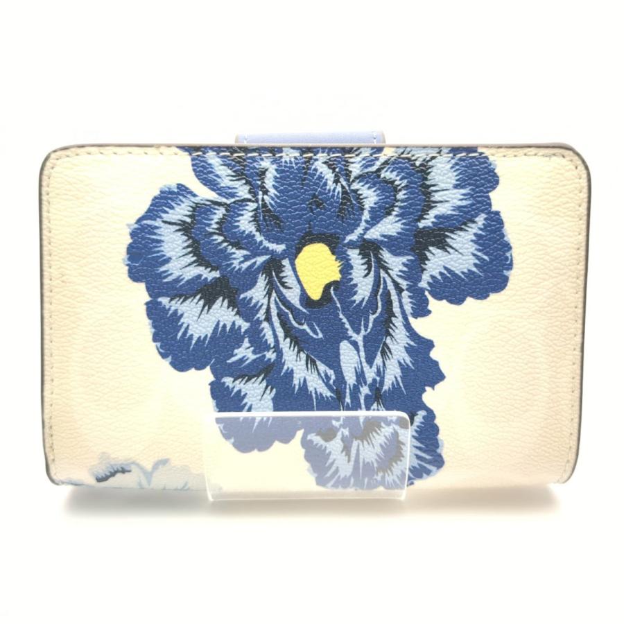 COACH コーチ 二つ折り財布 PVCxレザー ホワイトxブルー 花柄 COACH コーチ 二つ折り財布 PVCxレザー ホワイトxブルー 花柄
