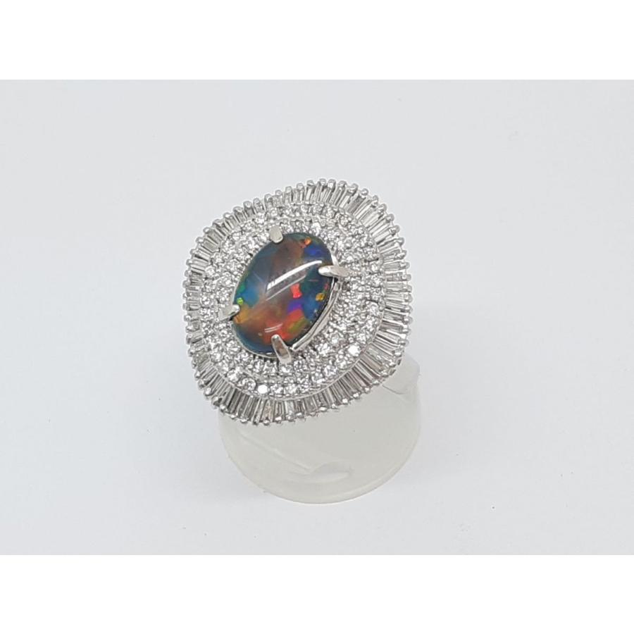 プラチナ リング Pt900 13.77g ブラックオパール 3.26ct ダイヤモンド 