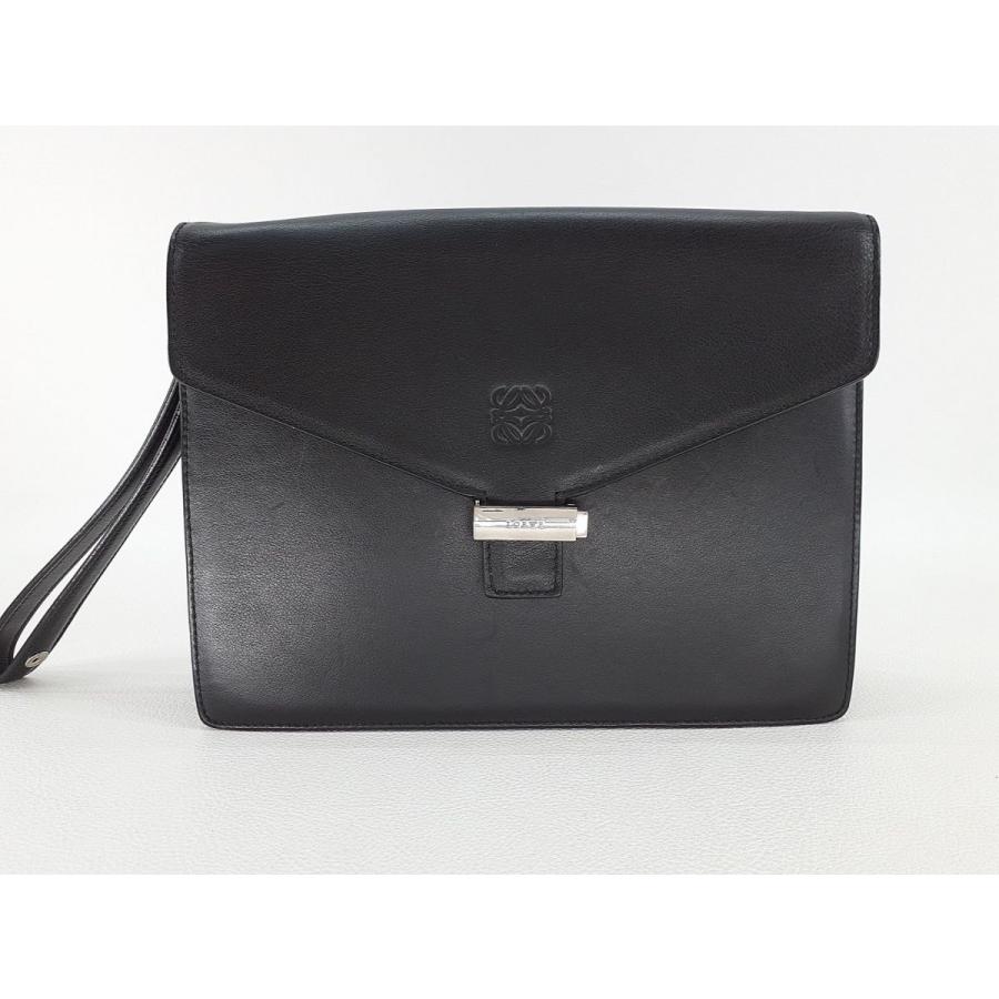 ロエベアナグラム レザー クラッチバッグ ブラック
