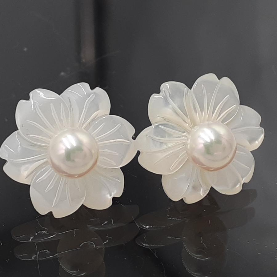 TASAKI（タサキ） 田崎真珠 ピアス 真珠 シェル K14WG 2.57g 花
