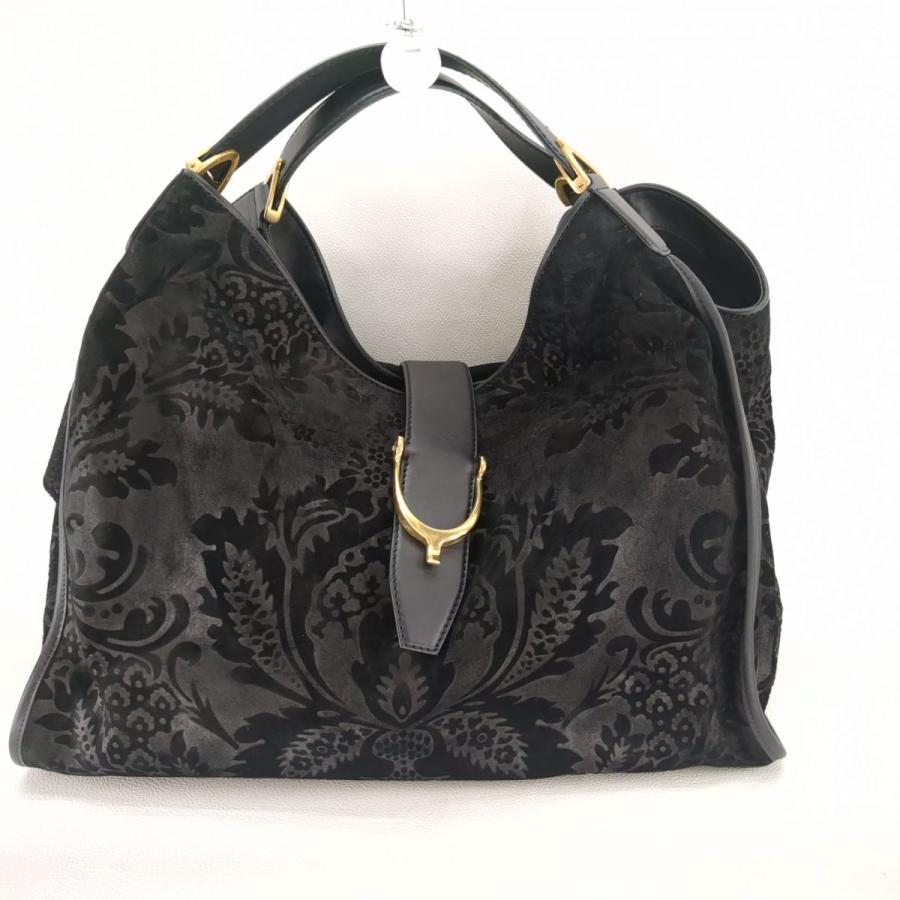 GUCCI グッチ セミショルダーバッグ 296855 フラワーモチーフ ブラック スエードxレザー トートバッグ 3105/高林店 T ...