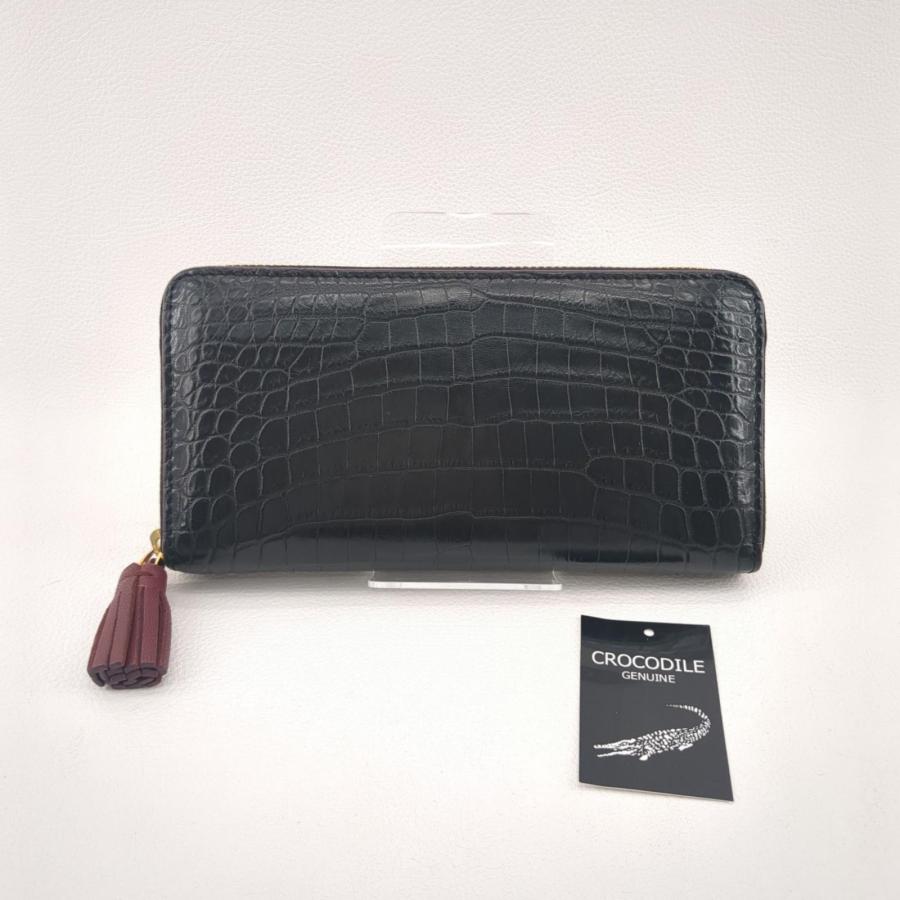 未使用 長財布 ラウンドファスナー クロコダイル ブラック×ワイン 