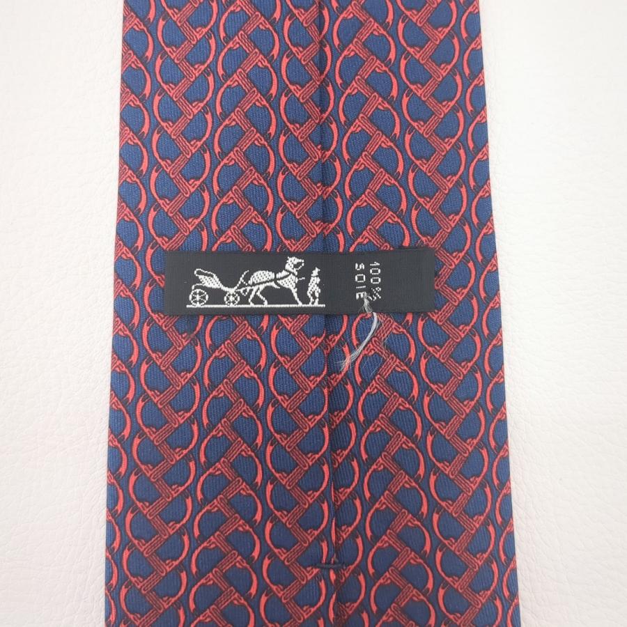HERMES（エルメス） 美品】 ネクタイ シルク100% ネイビー×レッド