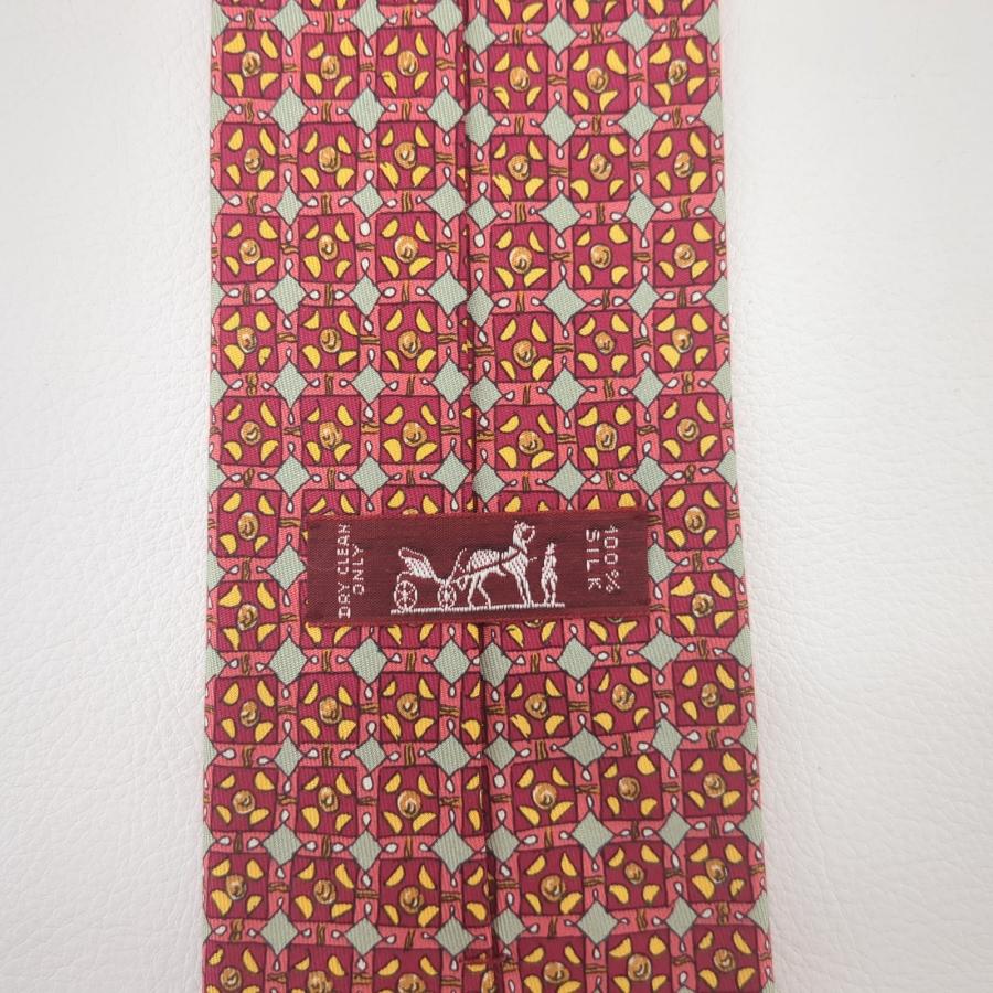 HERMES（エルメス） 美品】 ネクタイ シルク100% レッド×イエロー