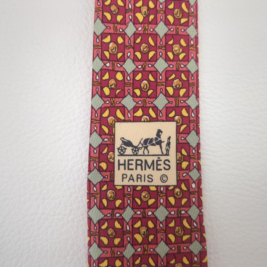 HERMES（エルメス） 美品】 ネクタイ シルク100% レッド×イエロー