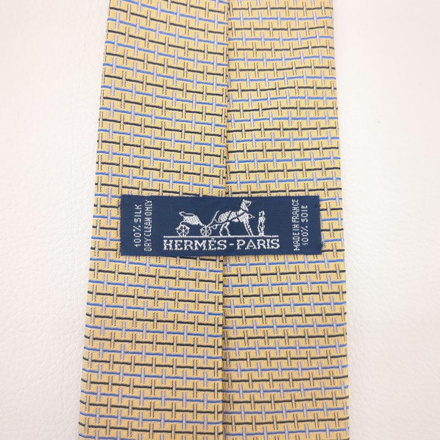 HERMES（エルメス） 美品】 ネクタイ シルク100% イエロー H柄 剣先幅