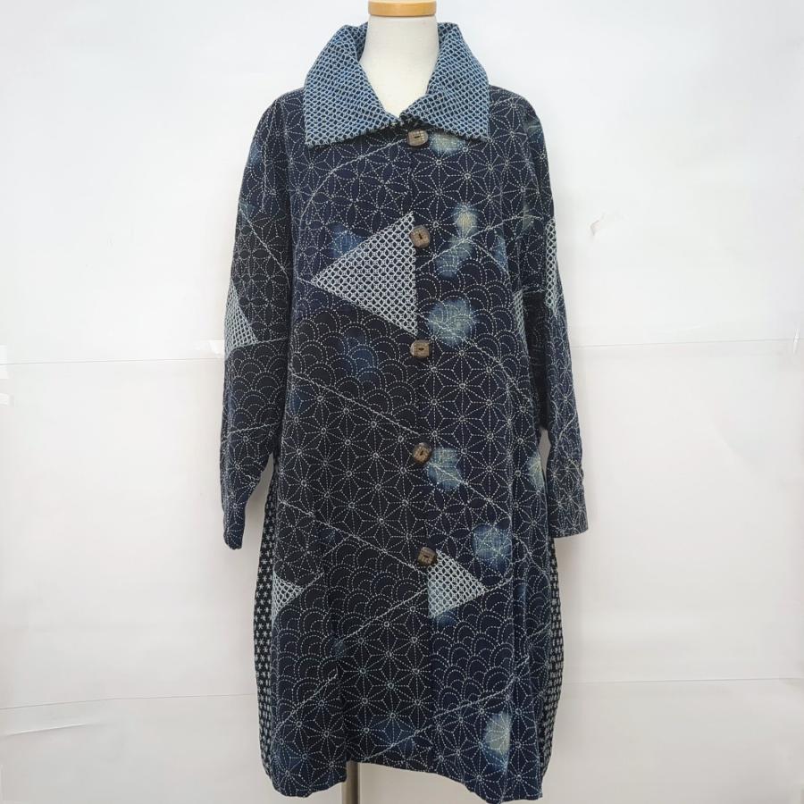 美品 古布母屋 鈴木満子 刺し子 コート レディース 作家物 刺子