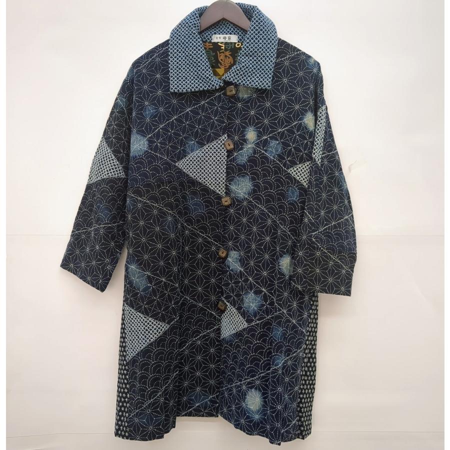 美品 古布母屋 鈴木満子 刺し子 コート レディース 作家物 刺子