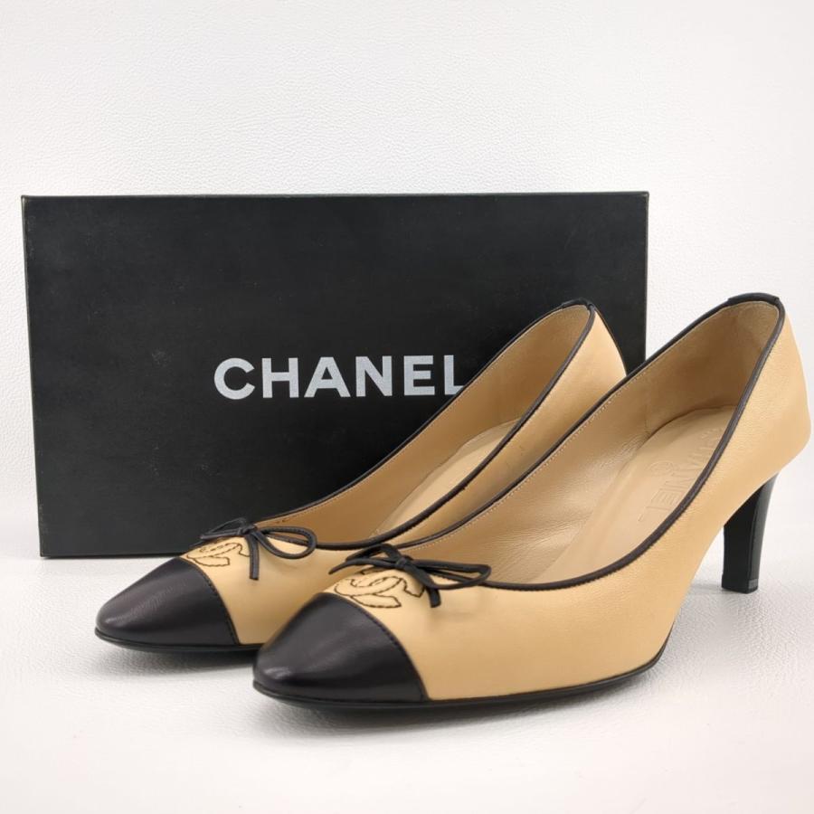 希少 ⭐ 正規品 CHANEL ロゴ バイカラー パンプス ベージュ×ブラック 希少 ⭐ 正規品 CHANEL ロゴ バイカラー パンプス ベージュ×ブラック