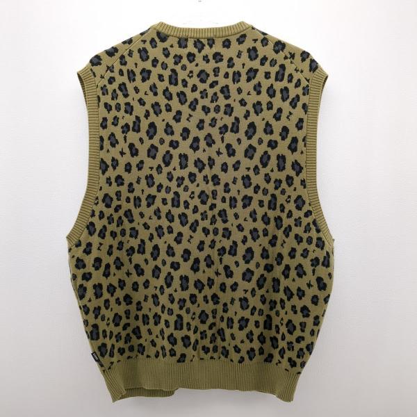 ケボズ ニットベスト モスグリーン レオパード柄 SIZE M Vネック KEBOZ 