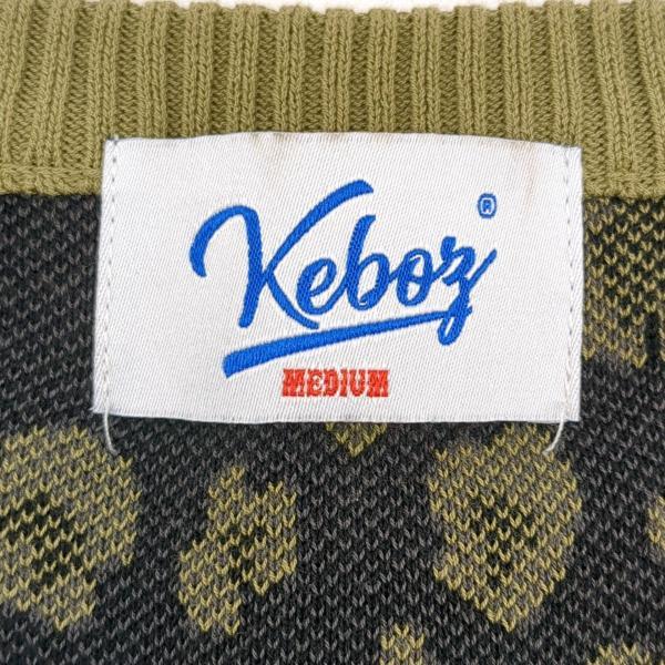 ケボズ ニットベスト モスグリーン レオパード柄 SIZE M Vネック KEBOZ 