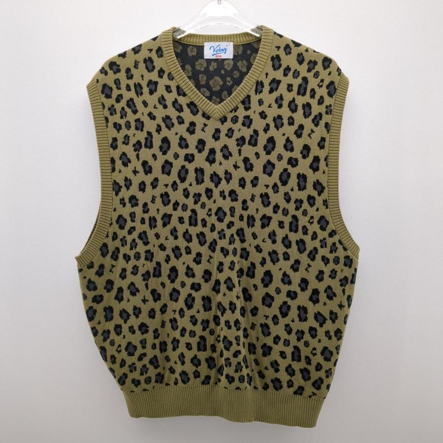 KEBOZ（ケボズ） ニットベスト モスグリーン レオパード柄 SIZE M V 