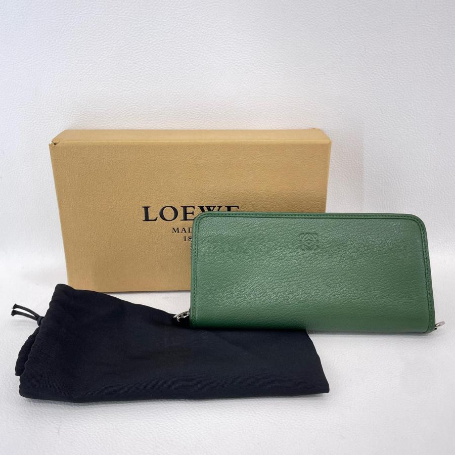 LOEWE（ロエベ） 長財布 アマソナ ラウンドファスナー グリーン レザー