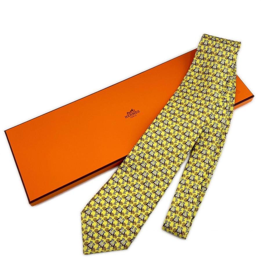 HERMES（エルメス） 美品 ネクタイ シルク100% アニマル柄 キツネザル