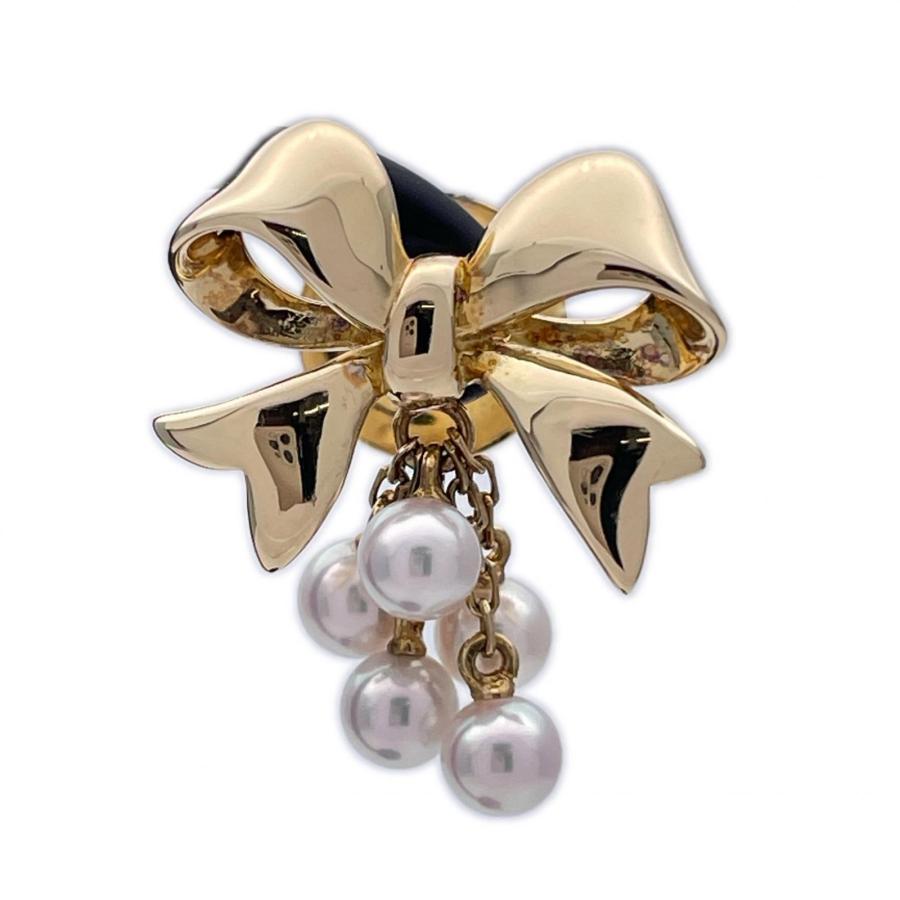 MIKIMOTO（ミキモト） ピンブローチ リボン型 パール 真珠 約4mm×4 K18