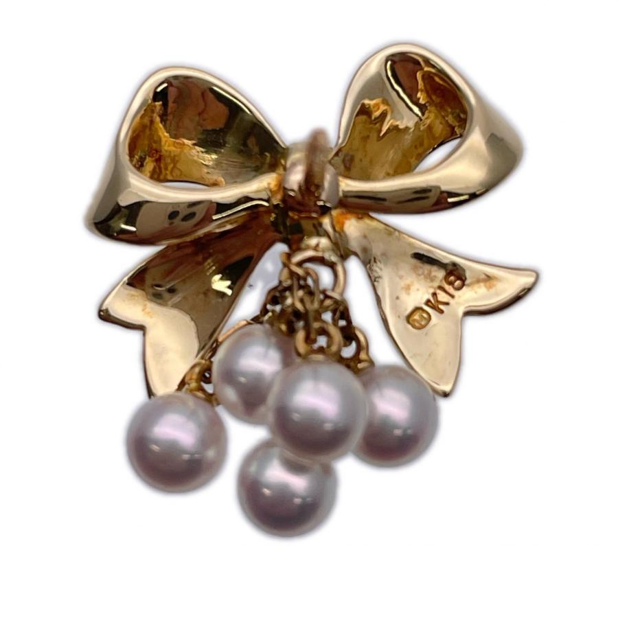 MIKIMOTO（ミキモト） ピンブローチ リボン型 パール 真珠 約4mm×4 K18