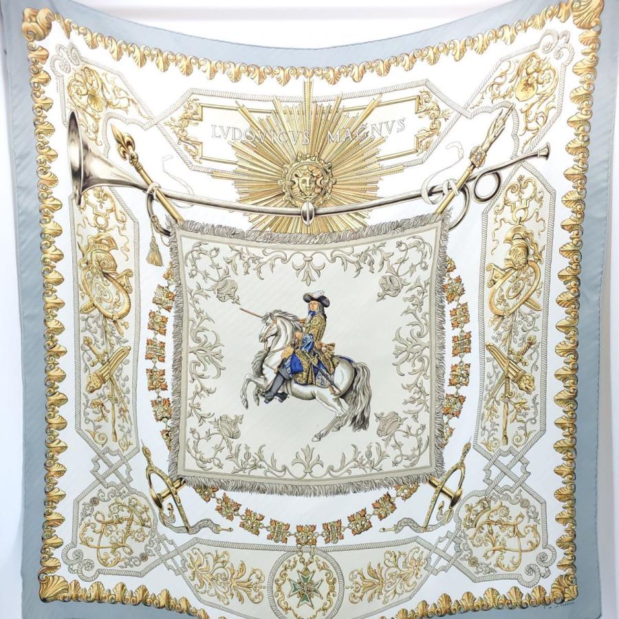HERMES エルメス カレ 90 白馬に跨ったルイ14世 シルクスカーフ-