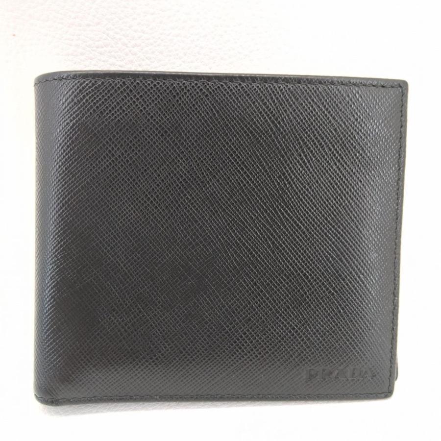 PRADA ブラック 二つ折り財布 ブラック サフィアーノレザー 2MO738
