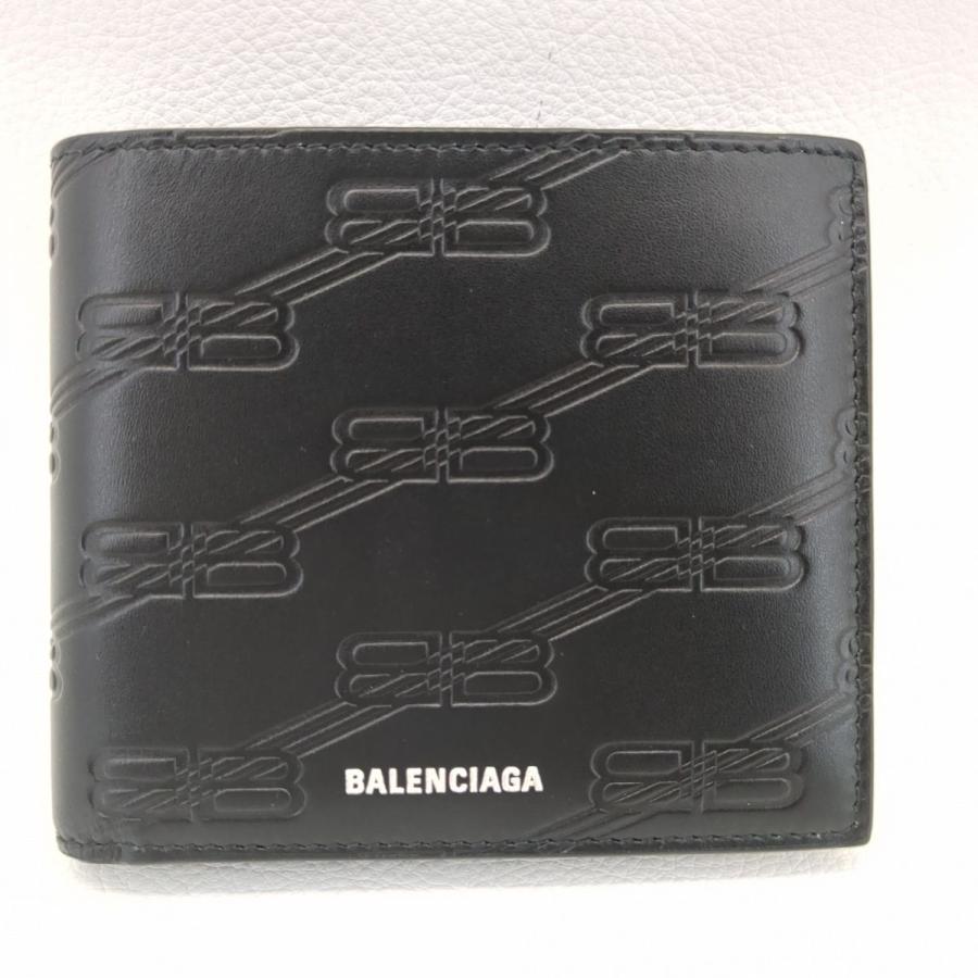 バレンシアガ　二つ折り財布　ムーンモノグラム　レザー　ブラック　718395　布袋　箱　BALENCIAGA　中古　◆3111/藤枝インター店｜pickupjapan｜02