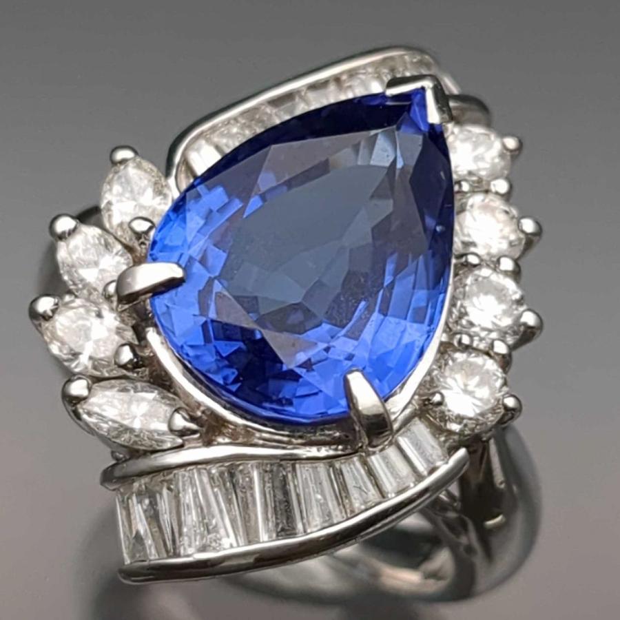 ソーティング 天然タンザナイト 6.90ct Pt900 14.8g リング 指輪 15号 