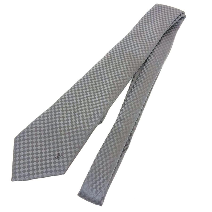 ルイヴィトン ネクタイ マイクロダミエ柄 シルク100％ グレー メンズ