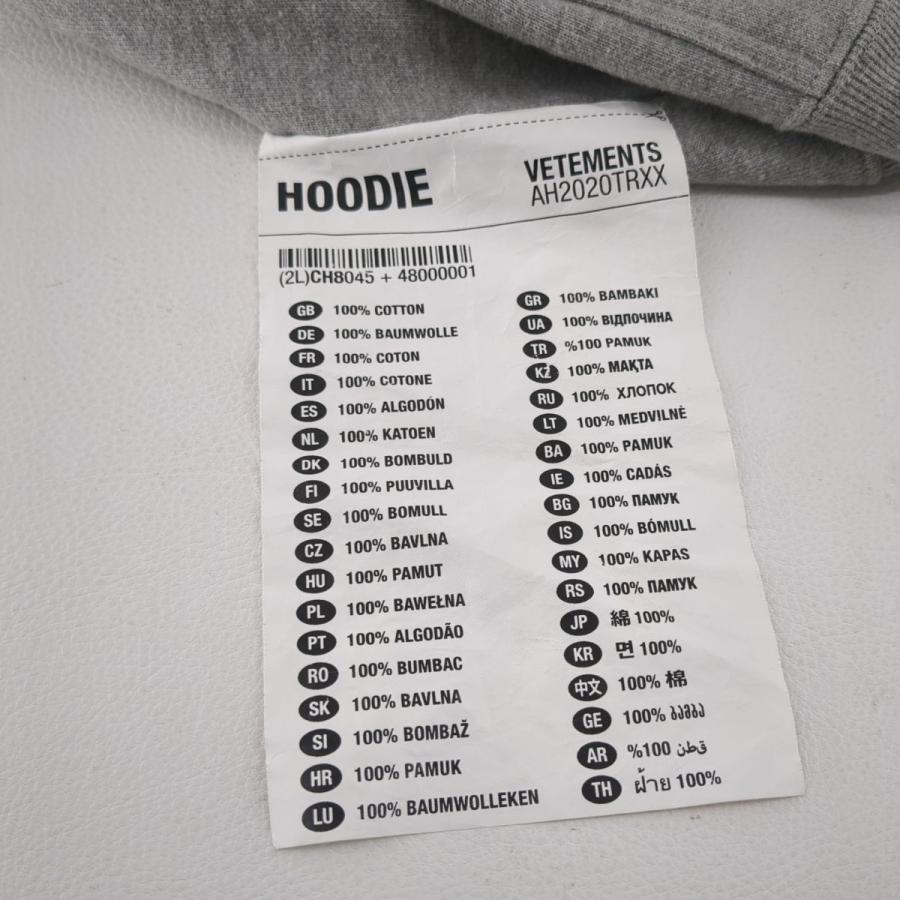 VETEMENTS ヴェトモン プルオーバーパーカー サイズ M グレー VETEMENTS ヴェトモン プルオーバーパーカー サイズ M グレー