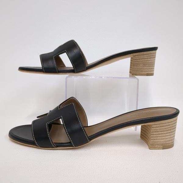 HERMES（エルメス） オアジス レザーサンダル レディース ブラック 