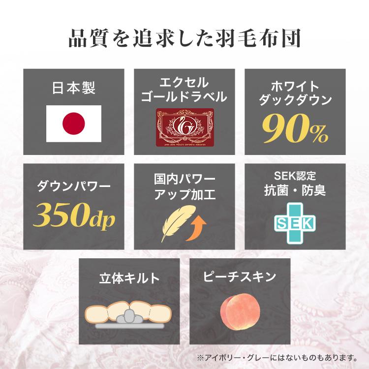 布団 日本製 羽毛布団 セミダブル ホワイトダックダウン90% 防臭 抗菌 軽量 350dp 羽毛掛け布団 立体キルト 快適 羽毛 寝具｜pickupplaza｜07