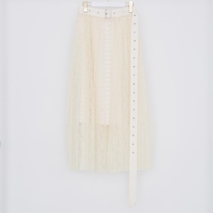 Numbercode レディースレーススカート プリーツ ミドル丈 ベルト付き 白 18aw ひざ丈スカート Educacion Press