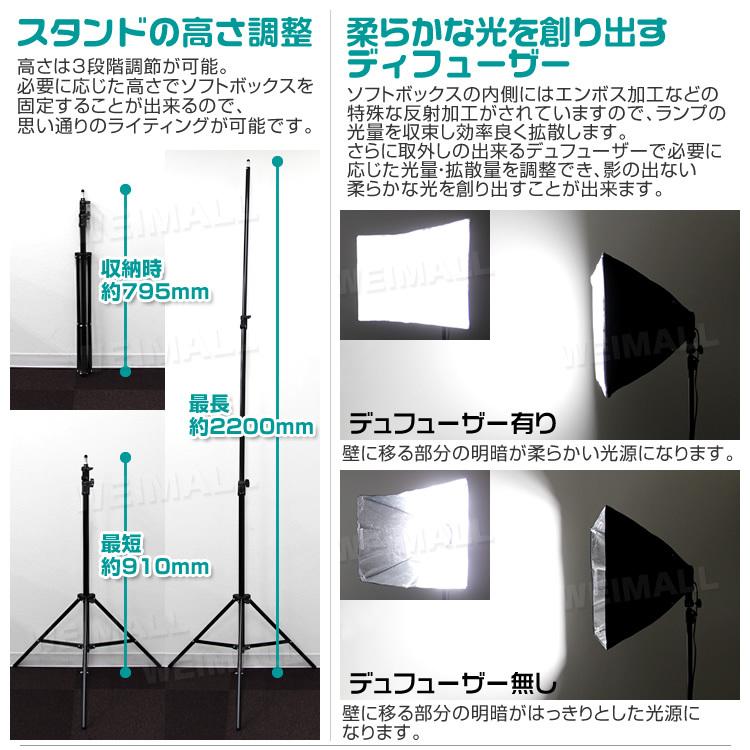 撮影 照明 撮影照明セット 69cm×51cm 4灯ソケット 撮影キット 撮影 ライト led 撮影用 照明 撮影用ライト 写真撮影 カメラ用ストロボ｜pickupplazashop｜07