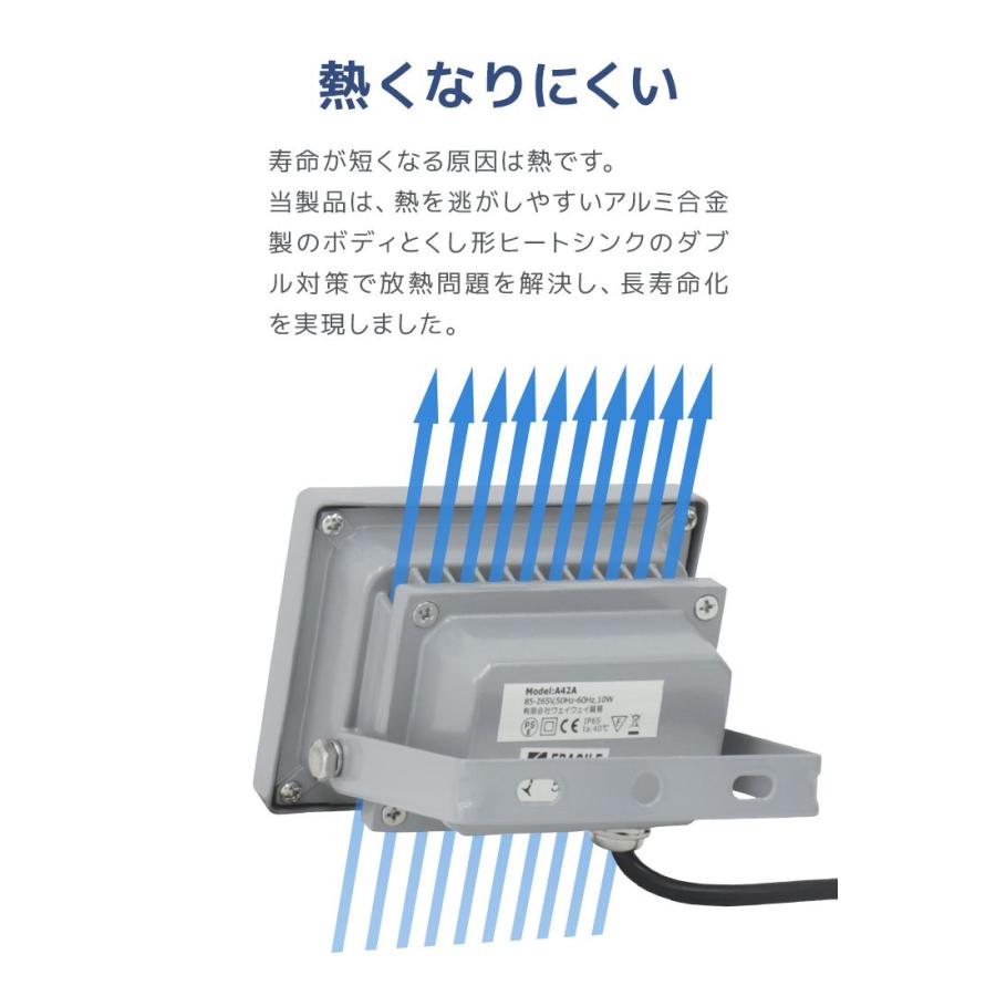 LED投光器 10W 100W相当 防水 作業灯 外灯 防犯 ワークライト 看板照明 電球色 4個セット 一年保証｜pickupplazashop｜08