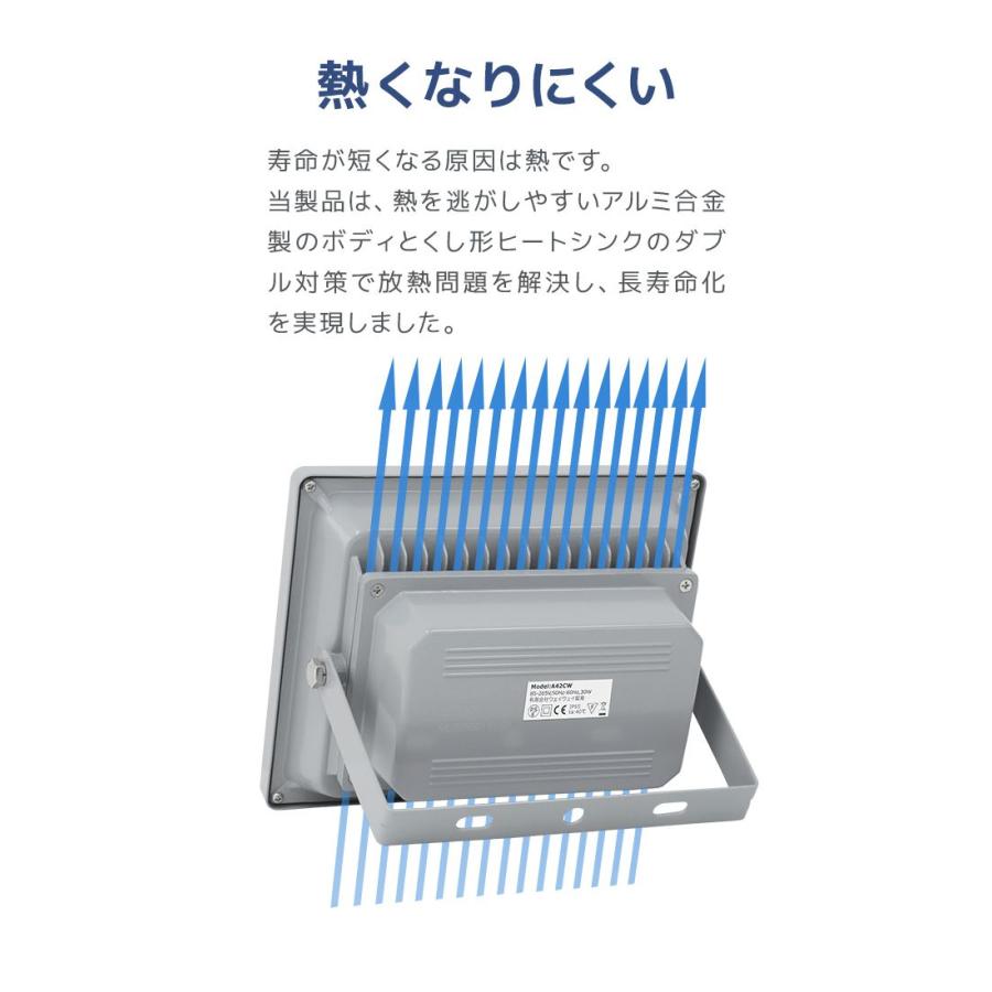 LED投光器 30W 300W相当 防水 作業灯 外灯 防犯 ワークライト 看板照明 昼光色 2個セット 一年保証｜pickupplazashop｜08