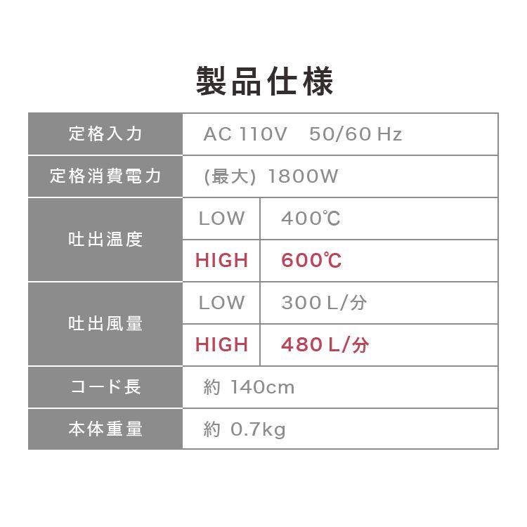 ホットガン ヒートガン 温度 超強力 1800W ノズル付き 2段階調整 シュリンク フェンダー曲げ ステッカー剥がし アタッチメント4種類付 乾燥 剥離 熱処理｜pickupplazashop｜19