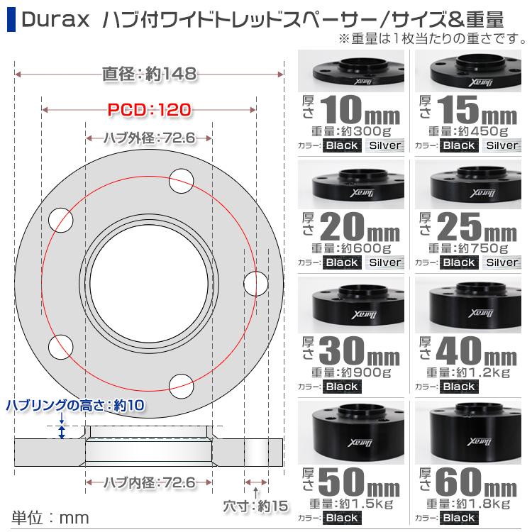 スペーサー ワイドトレッドスペーサー ワイトレ Durax  40mm PCD120 5H P1.5 72.6φ ハブ一体型 ホイール Durax ワイトレ ブラック 2枚組｜pickupplazashop｜06