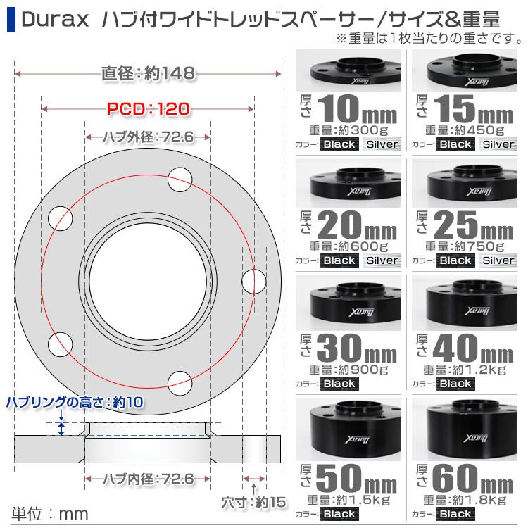 スペーサー ワイドトレッドスペーサー ワイトレ Durax 40mm PCD120 5H P1.5 72.6φ ハブ一体型 ホイール Durax  ワイトレ ブラック 2枚組 :B3440BK2:pickupplazashop - 通販 - Yahoo!ショッピング