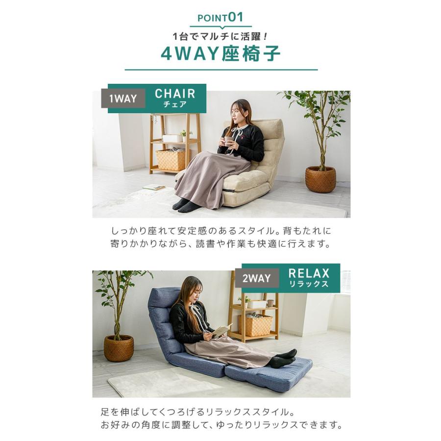 1人掛けソファ 4WAY リクライニング　座椅子　ローソファ　ソファベッド ソファベッド ローソファ 座椅子 1人掛け4WAYリクライニングソファ