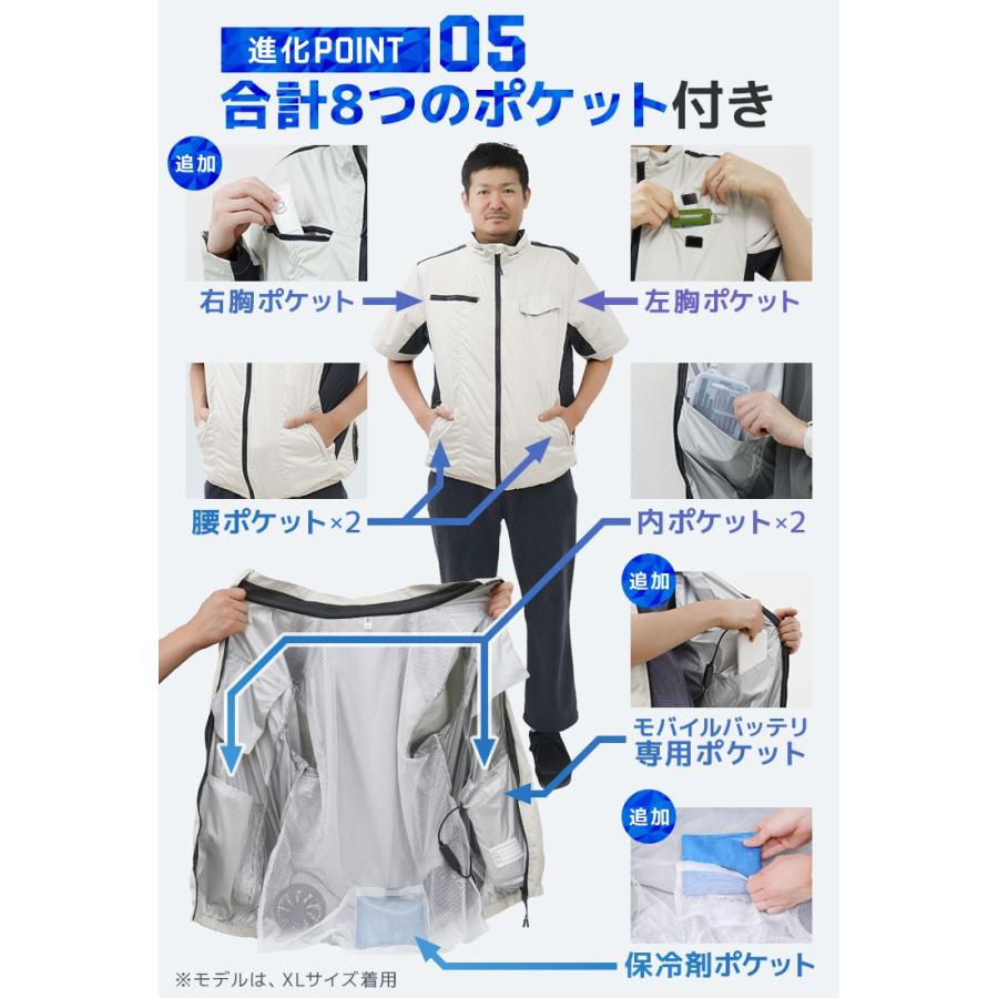 空調服 サイズXL ホワイト ポリエステル100% 冷却ファン付き WEIMALL 空調作業服 長袖 空調ウェア ファン付きウェア 野球 3