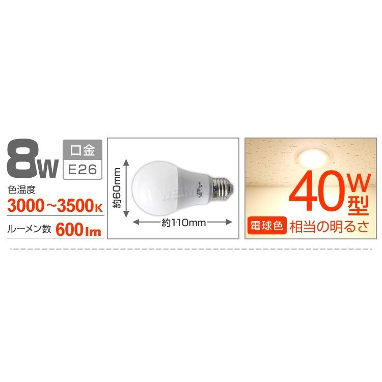 LED電球 8W 40W形 E26 一般電球 電球色 昼白色 ledランプ 省エネ 100個セット｜pickupplazashop｜08