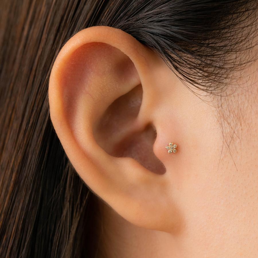 ボディピアス 軟骨ピアス 小振りで可愛いお花 トラガス アウターコンク K10ダイヤモンドフラワー Bpp Luk Lp K10yg Picollet 通販 Yahoo ショッピング