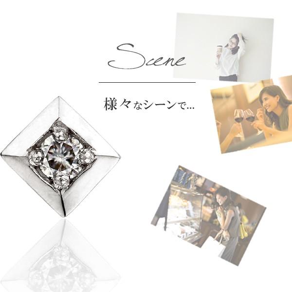 スクエア（四角形）軟骨ピアス ダイヤモンド K10WG & プラチナ│16G  