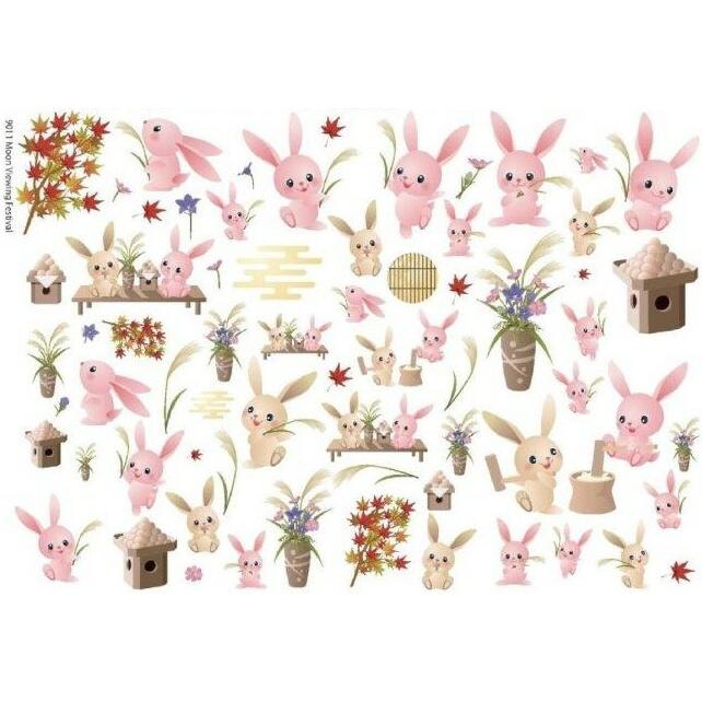 白磁用転写紙Q 9011うさぎたちのお月見/ 兎 ウサギ 兔 ラビット rabbit