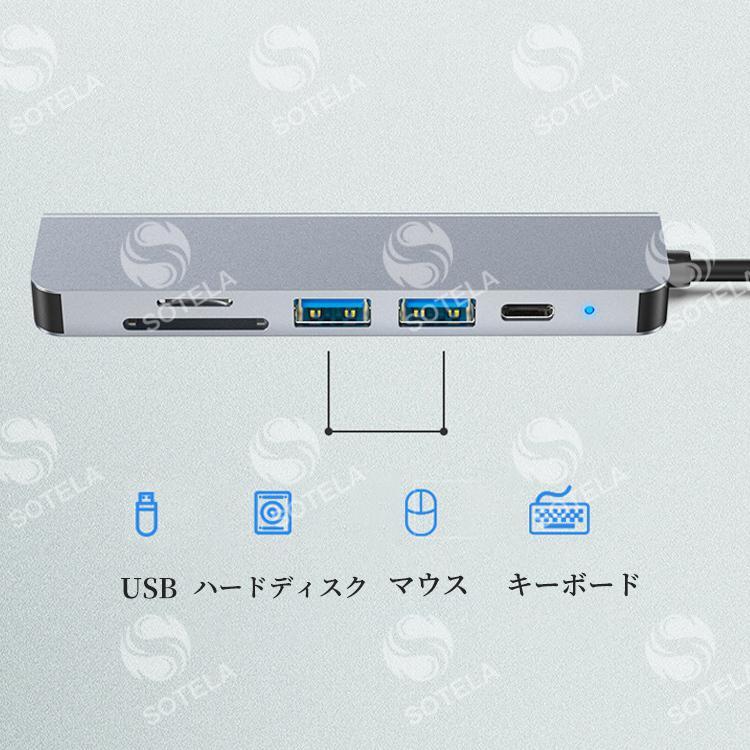 USBハブ ドッキングステーション Type‐C USB3.0 6in1 PD 薄型 プロジェクター HDMI SD TF MicroSD リーダー 4K 急速 充電 データ転送 変換｜pict｜07