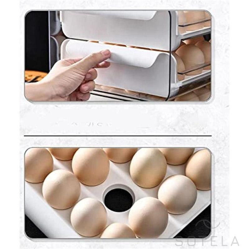 玉子収納ケース 卵パック 卵ボックス 卵保護ケース 冷蔵庫収納 整理 収納ボックス 取り出し便利 引き出し式 コンパクト 耐久性 32個 冷蔵庫用｜pict｜03