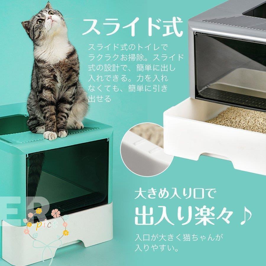 クリスマス 猫 トイレ システム スライド式 大型 おしゃれ メガトレー ネコ カバー トイレ 猫用 猫砂 防臭 猫トイレ ネコトイレ 収納 持ち運び 蓋付き トイレ ／