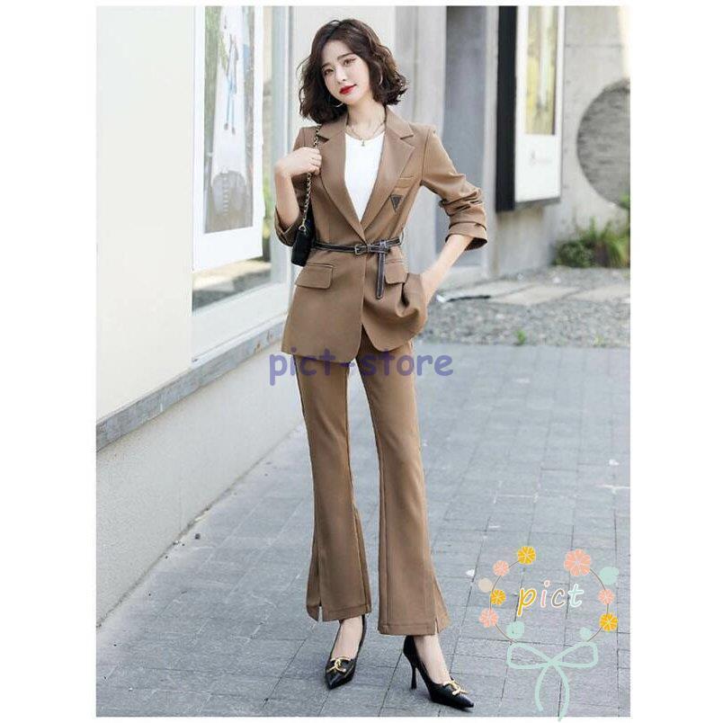 新色追加して再販 セットアップ レディース スーツ ジャケット 入学式 卒業式 スーツジャケット パンツ オフィス 通勤 春 セレモニースーツ パンツドレス パンツスーツ ベルト付き Miamiadschool Danielmall Com