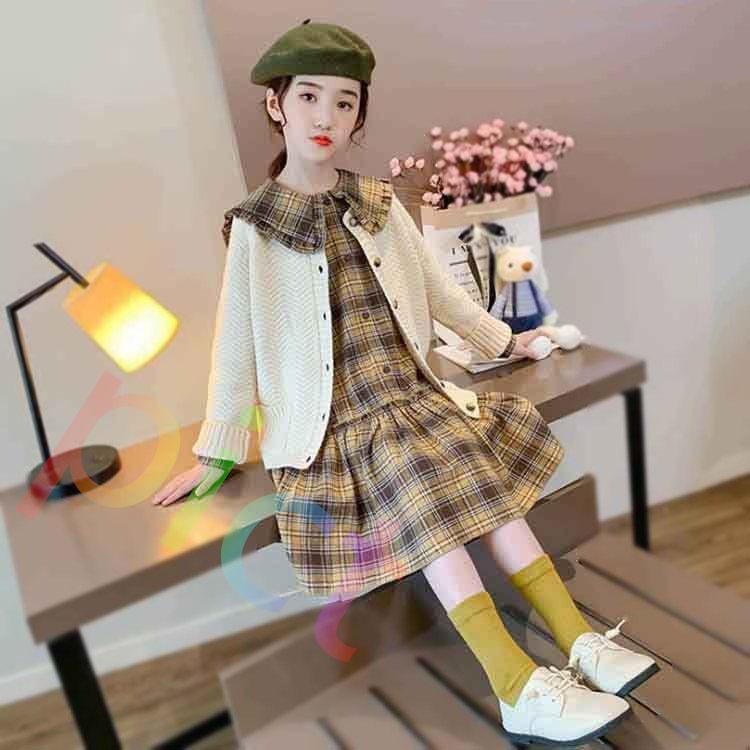 新しいブランド カーディガン 切り替え チェック柄 長袖 トップス ワンピース ニット 春秋 ２点セット 子供服 セットアップ 可愛い キッズ 女の子 カジュアル ゆったり ジャージ ご注意 お届け方法によって納期が違います Acte Paris Org