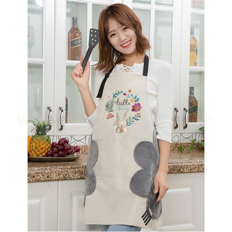エプロン おしゃれ ワンピース 大きいサイズ メンズ オシャレプリント柄 イラスト 動物 アニマル ウサギ 花 ファンシー キュート ポケット付き 機能性 Ais38 消費税無し