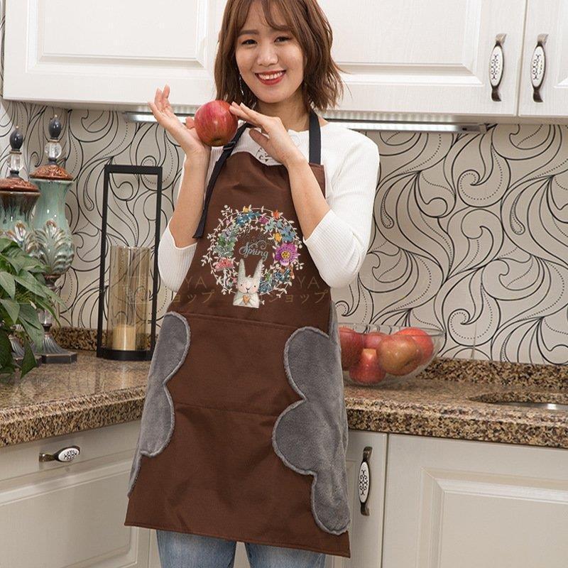 エプロン おしゃれ ワンピース 大きいサイズ メンズ オシャレプリント柄 イラスト 動物 アニマル ウサギ 花 ファンシー キュート ポケット付き 機能性 Ais38 消費税無し
