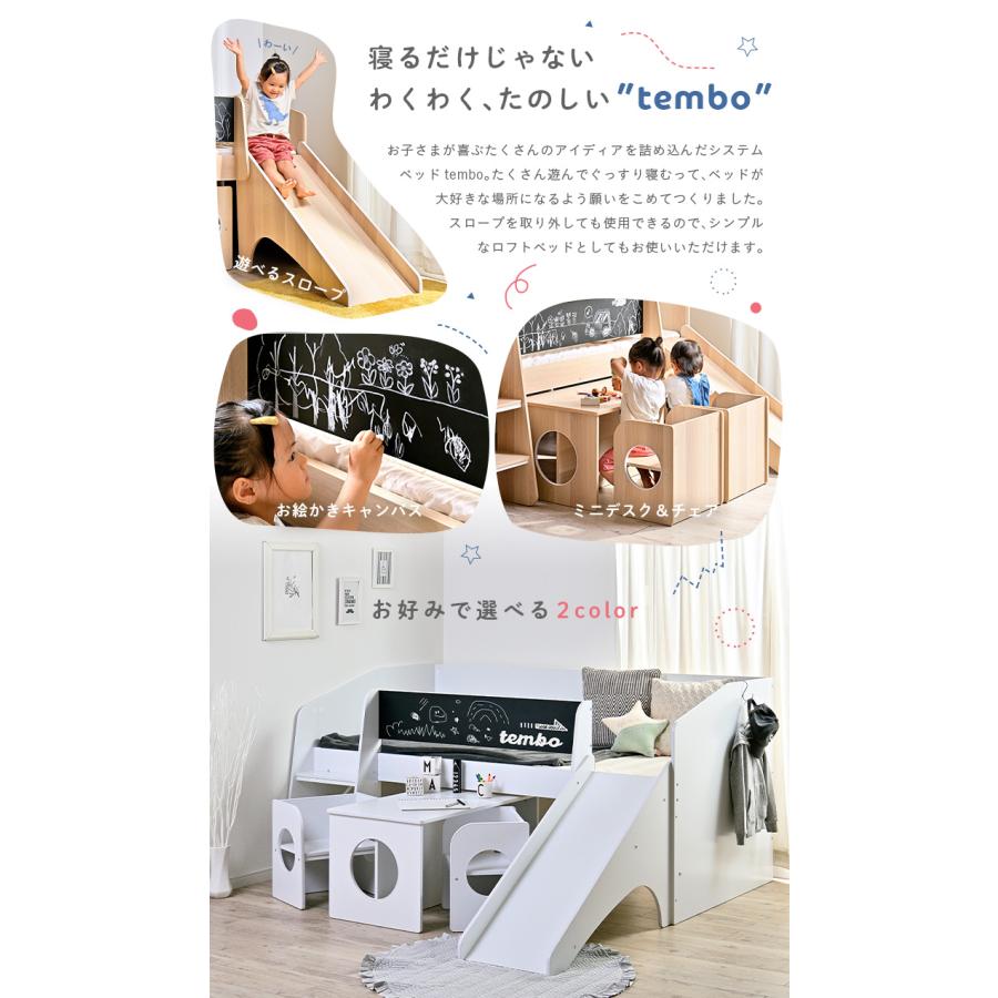 システムベッド 子供 大人用 ミニデスク＆チェア付き 階段付き キッズベッド ロータイプ ロフトベッド おしゃれ 木製 収納 椅子 机 tembo(テムボ) 2色対応
